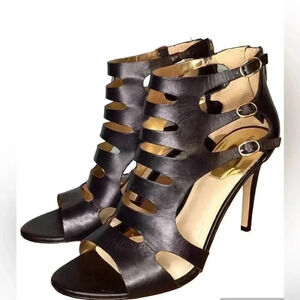 Marc Fisher Black Leather Jambee Heel Sandals Size 8M